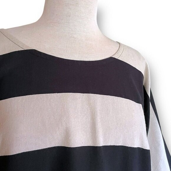 Vintage Vuokko Nurmesniemi Womens Dress Sz Medium Taupe Black Stripe Minimalist - Picture 6 of 8